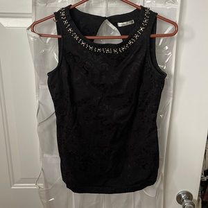 Embellished black brocade top. Side zip